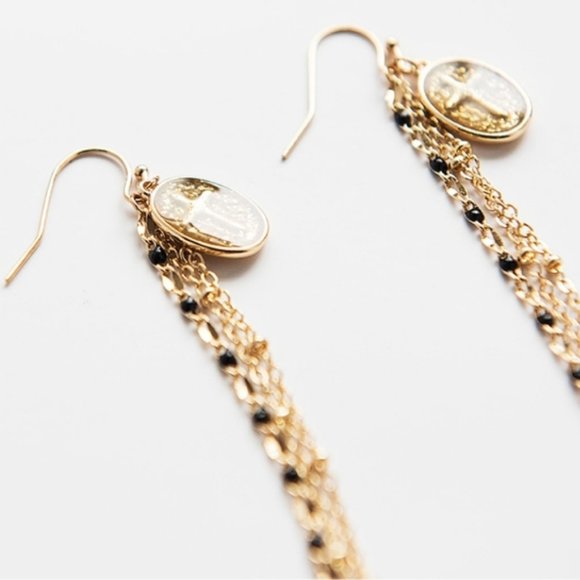 Handcrafted 18KGP Brass Cross Medallion Earrings - Picture 5 of 5